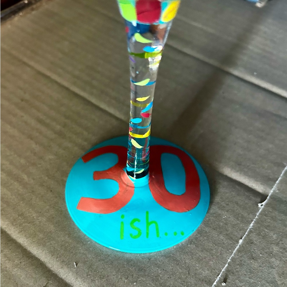 Lolita 30ish Wine Glass with Red and Blue Accents